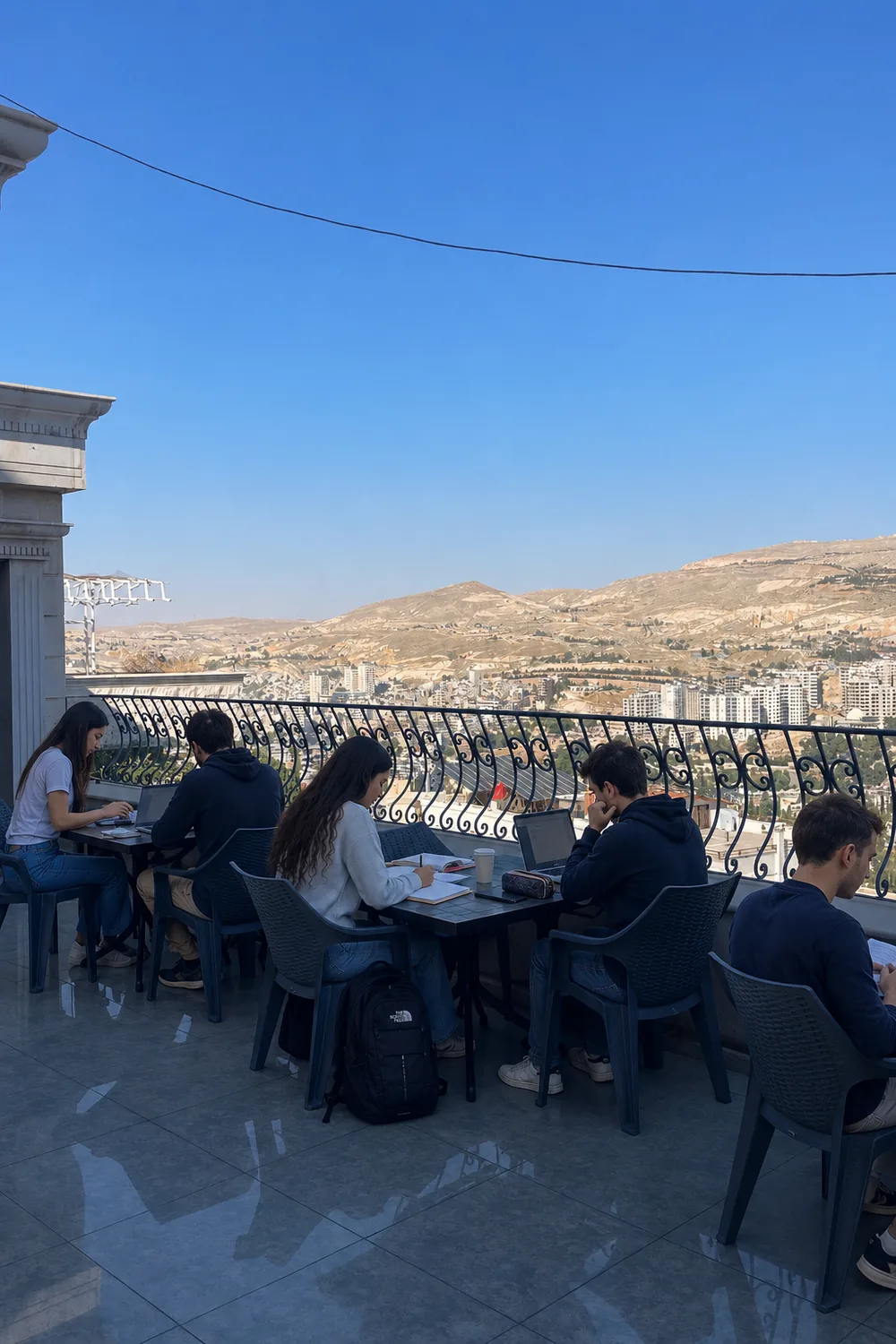 The LightHouse terrace overlooking the hills
